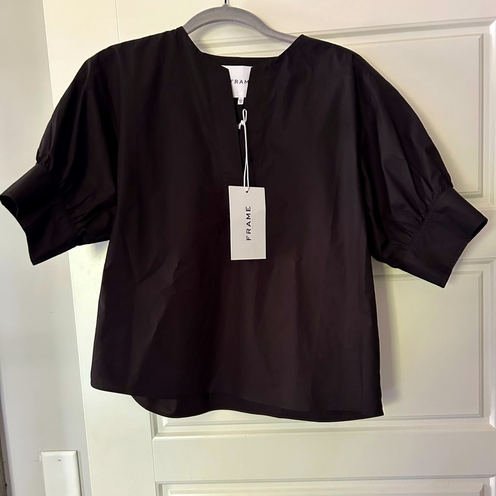 NWT FRAME black puff sleeved blouse in XS